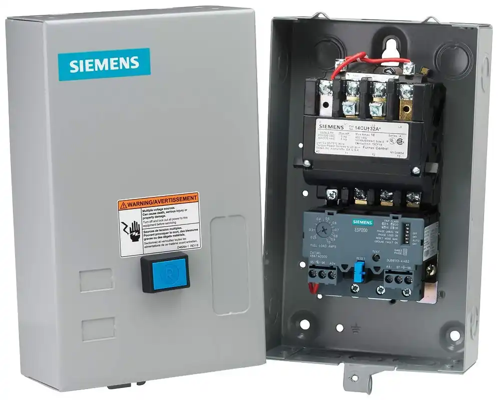 SK0341236-US20260702-105043-0 Siemens 14CUC32BJ Heavy Duty Motor Starter Solid State Overload Auto/Manual Reset NEMA 1 General Purpose Enclosure 3 Phase 3 Pole 0 NEMA Size 3-12A Amp Range A1 Frame Size 24 Separate Control 60Hz Coil Voltage - Image 1