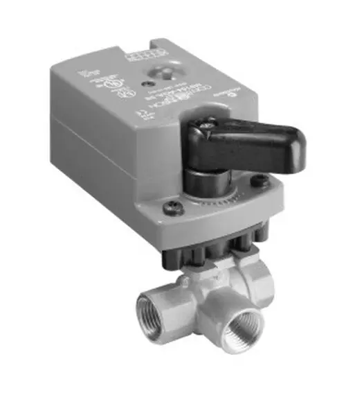 Johnson Controls VG1841BL+9A4GGA Three-Way Plated Brass Trim NPT End Connections Ball Valve