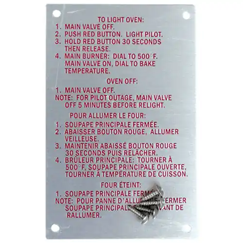 SK0357625-US20260702-105043-0 INSTRUCTION PLATE for Blodgett BL20326 - Image 1