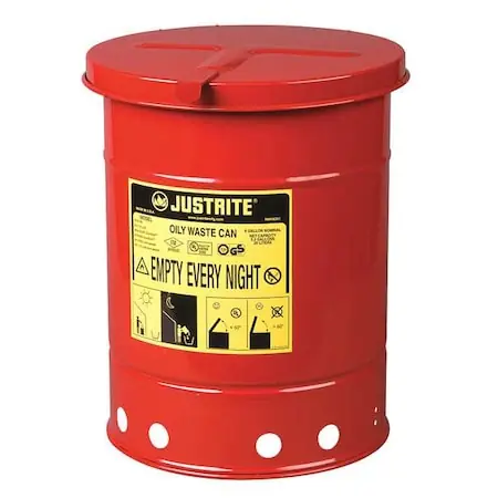 Justrite 09110 Oily Waste Can 6 Gal Steel Red
