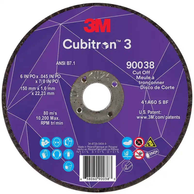 3M Cubitron 3 Cut-Off Wheel 6 Inch Diameter 60+ Grit 7100313190