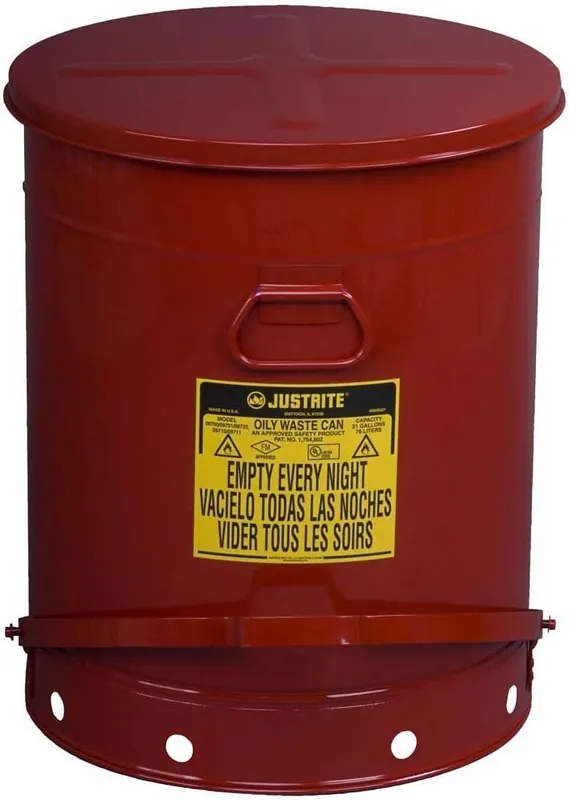 Justrite 9700 Red Oily Waste Can Foot Operated Cover 21 gal