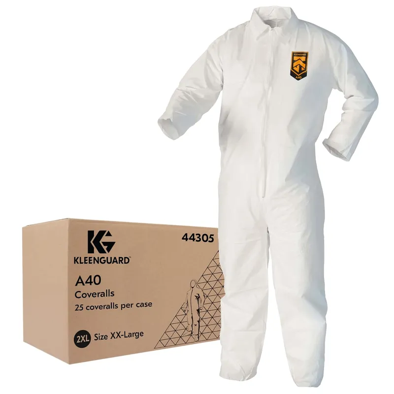 KleenGuard 44305 Coveralls A40 Liquid and Particle Protection 2XL White 25 Garments/Case