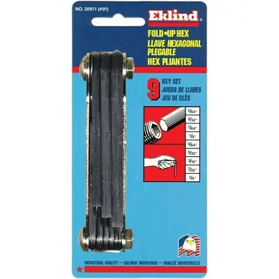 Eklind Tool 20911 Inch Fold-Up Hex Key Set 9 per fold-up Ball Hex Tip
