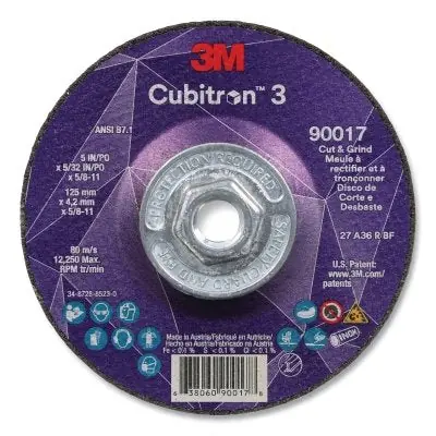 3M 7100313550 Cubitron 3 Cut and Grind Wheel 5 in x 5/32 in x 5/8 in-11 Arbor 36+ Grit T27
