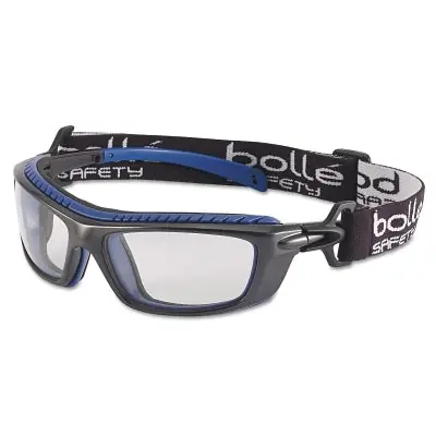 BOLLE SAFETY 40276 Baxter Series Safety Glasses Clear Lens Platinum Anti-Fog Anti-Scratch Black/Blue Frame