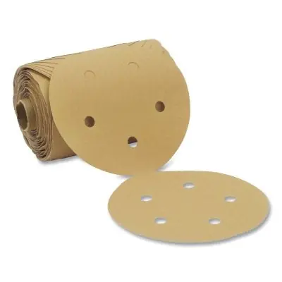 SK0369423-US20260702-105043-0 3M 7010360069 Stikit Gold Paper Disc Roll Aluminum Oxide 5 Inch Diameter 5 Holes P100 Grit 125 Disc Per Roll - Image 1