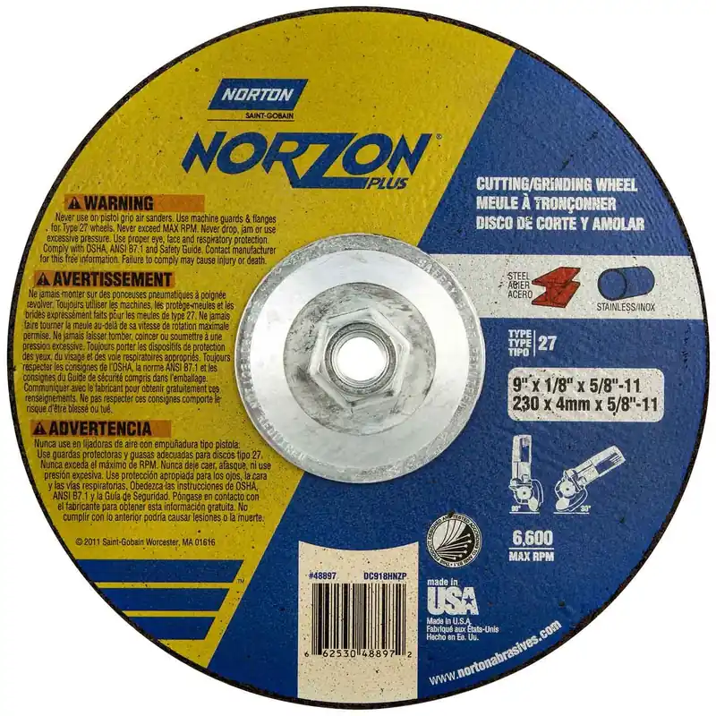 SK0369436-US20260702-105043-0 Norton 66253048897 NorZon Plus SGZ CA/ZA Type 27 Grinding Wheel 1/8 Inch 10 Pack - Image 1