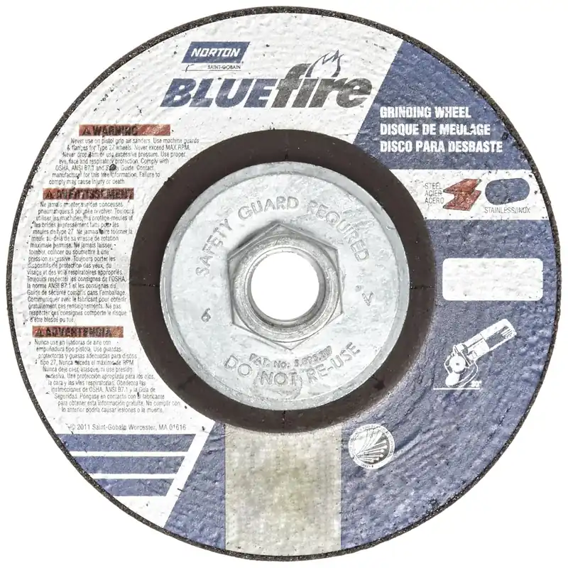Norton 66252843213 Blue Fire Plus Depressed Center Abrasive Wheel 4-1/2 Inches 1/4 Inch Thickness Pack of 10