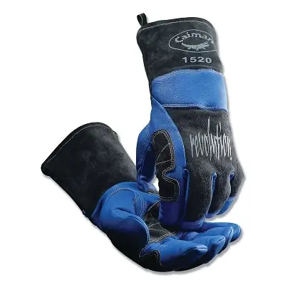 Caiman 1520-L Revolution Premium Goat Grain Wool Insulated Back MIG/Stick/Plasma Welding Gloves, One Size, Black/Blue, Gauntlet Cuff