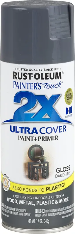 Rust-Oleum 334031 Painter's Touch 2X Ultra Cover Spray Paint, 12 oz, Gloss Dark Gray