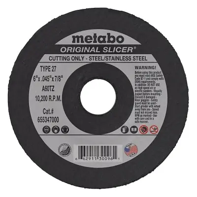 Metabo 655347000 Original Slicer Cutting Wheel 6 inch Diameter 0.045 inch Thick 7/8 inch Arbor 60 Grit