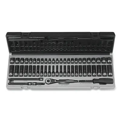 Grey Pneumatic 89653CRD Duo-Socket Impact Socket Set, 1/4 in Dr, 6-pt, Deep/Std, Incl (20) SAE/(28) Metric SKTs/Ratchet/Exts/Spinner/Case, 53 Pc