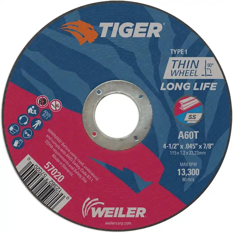 SK0371651-US20260702-105043-0 Weiler 57020 Cutting Wheel 4.5 Inches x 0.045 Inches x 7/8 Inches A60T Type 1 - Image 1