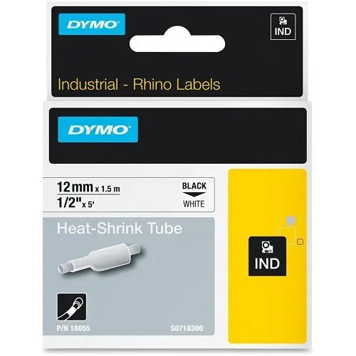 DYMO 18055 Rhino Heat Shrink Tubing for Wire and Cable, 1/2 inch x 60 feet, White