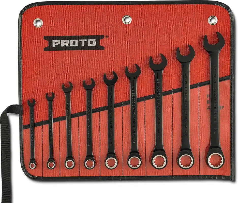Proto JSCR-9S 9PC Black Chrome Non-Reversible Ratcheting Combination Wrench Set