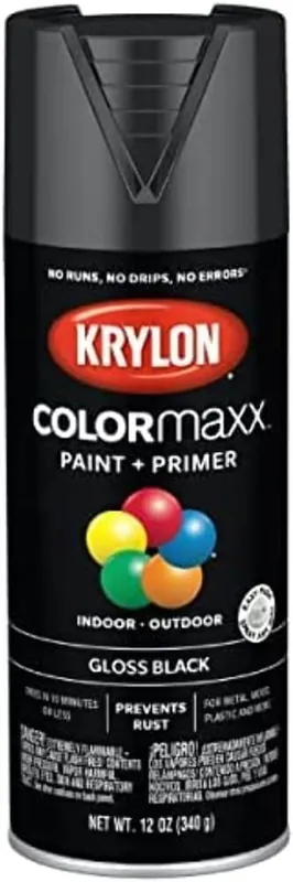 Krylon K05505007 COLORmaxx Spray Paint + Primer Gloss Black 12-oz
