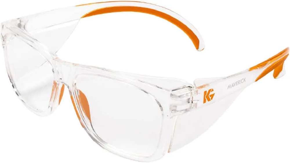 SK0372258-US20260702-105043-0 Kleenguard 49301 Maverick Eye Protection Clear Lens Clear Frame Orange Tips - Image 1