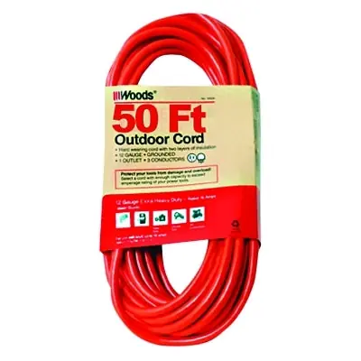 Woods Wire 529 Outdoor Round Vinyl Extension Cord 50 ft 1 Outlet Orange