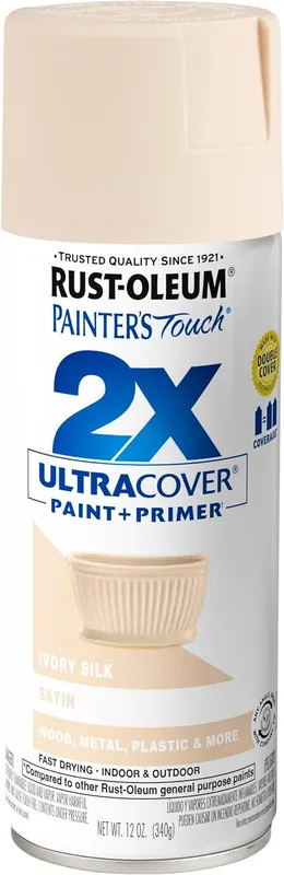 Rust-Oleum 334073 Painter's Touch 2X Ultra Cover Spray Paint, 12 Ounce, Satin Ivory Silk