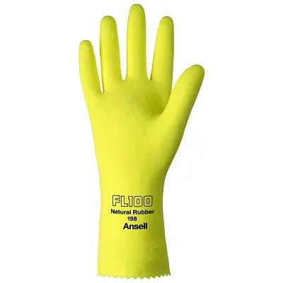 Ansell 185752 Unsupported Latex Gloves 10 Natural Latex Flock Lined Yellow