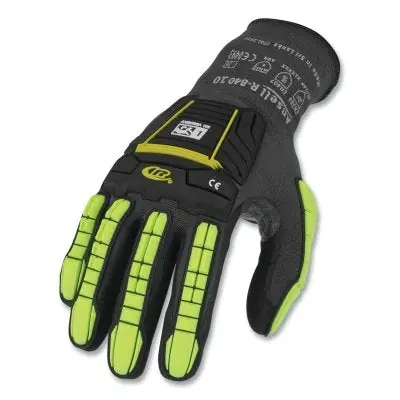 Ringers 840-06 Light-Duty Palm Coated/TPR Impact Protection Gloves Size 6 Black/Green-Yellow