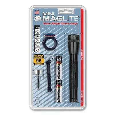 MAG-Lite M2A01C Mini Maglite AA Flashlight 14 Lumens Black Combo Pack