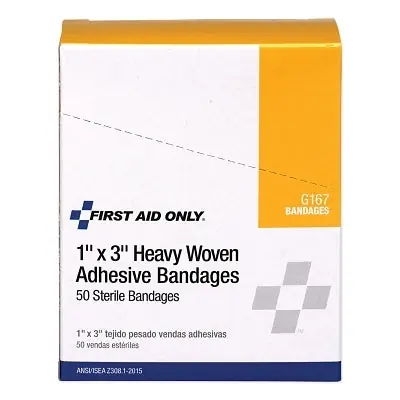 First Aid Only G167 Heavy Woven Fabric Bandages 1 x 3 Inches Box of 50