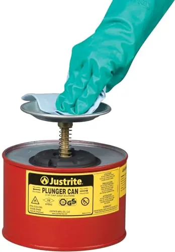 Justrite 10208 Plunger Dispensing Can, 2 Qt, Red