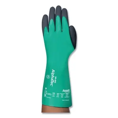 Ansell 58005090 AlphaTec 58-005 Nitrile/Neoprene Coated Supported Chemical Resistant Gloves Size 9 Green