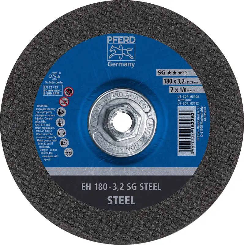 Pferd 63112 Depressed Center Cut-Off Wheel 7 in Dia 1/8 in Thick 5/8 Arbor 46 Grit Alum