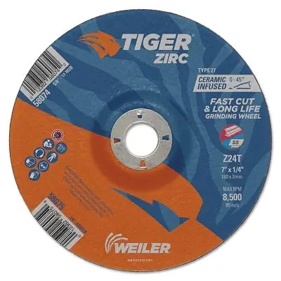 SK0376142-US20260702-105043-0 Weiler 58075 Grinding Wheel 7 in dia x 1/4 in Thick x 7/8 in Arbor Type 27 - Image 1
