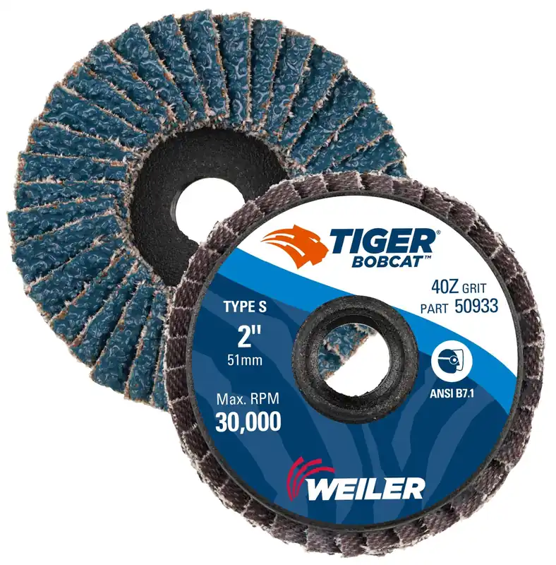 Weiler 50933 Bobcat Mini Flap Disc 2 inches 40 Grit Zirconium Type 27