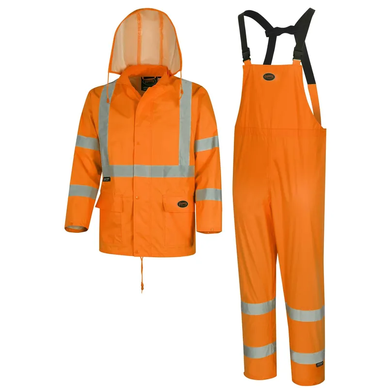 Pioneer V1080350U-4XL High Visibility Rain Gear Safety Jacket and Bib Pants, 4X-Large, Orange