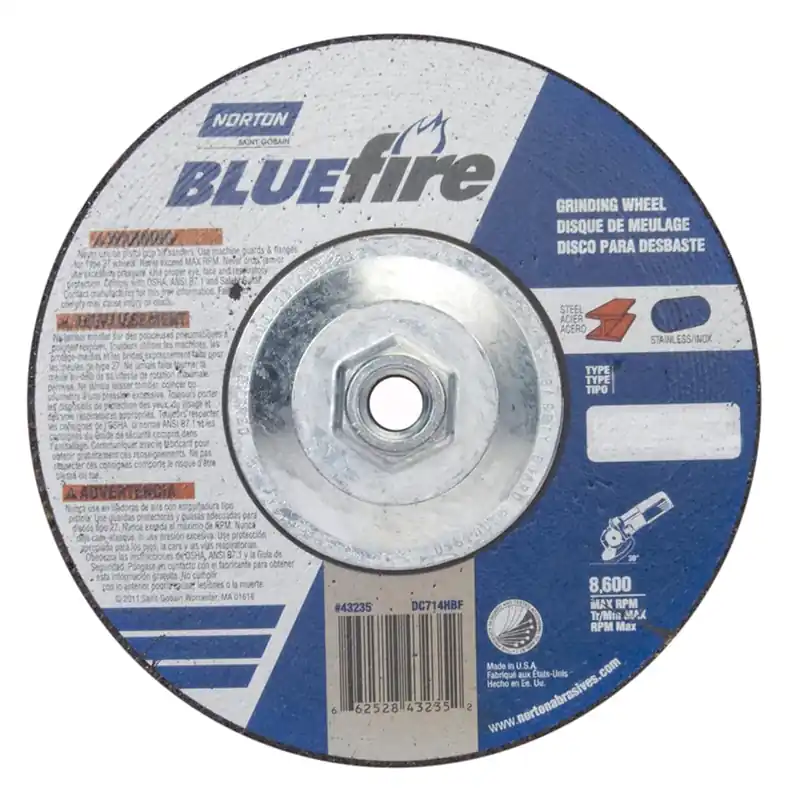 SK0378337-US20260702-105043-0 Norton 66252843235 BlueFire Plus Depressed Center Abrasive Wheel 7x1/4x5/8-11 Grinder Wheel - Image 1