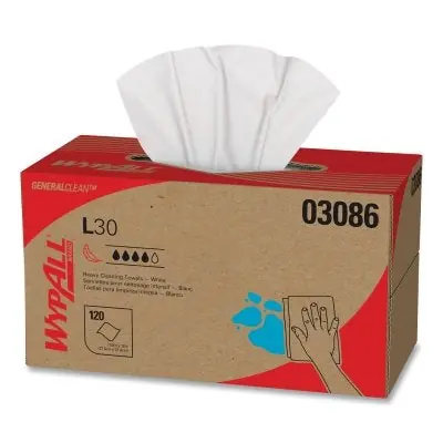 Kimberly-Clark Professional 3086 WypAll L30 White Wipers 120 Sheets Pop-Up Box