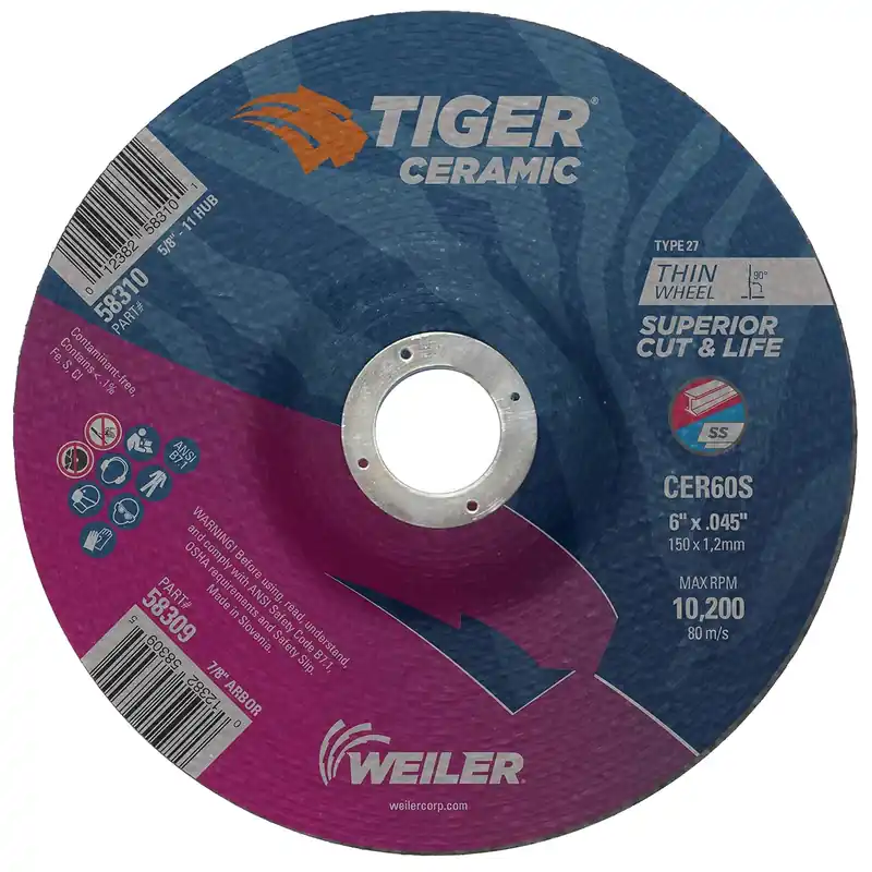 Weiler 58309 6 Inch Tiger Ceramic Type 27 Cut Off Wheel Pack of 25