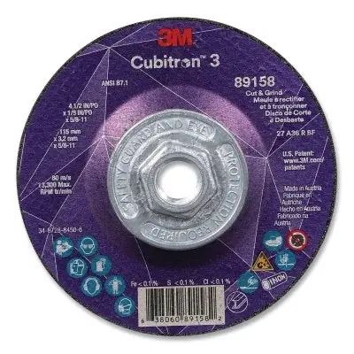 3M 7100313760 Cubitron 3 Cut And Grind Wheel 4-1/2 in dia x 1/8 in Thick x 5/8 in-11 Arbor 36+ Grit T27