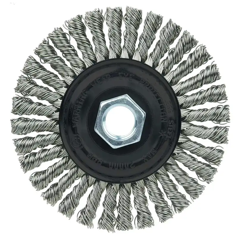 Weiler 36219 Wolverine Stringer Bead Brush 4 Inch Diameter 0.020 Wire Stainless Steel 5/8-11 AH