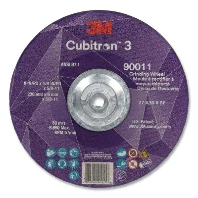 3M 7100312964 Cubitron 3 Depressed Center Grinding Wheel 9 inches 1/4 inches Thick 5/8 inches-11 Arbor 36+ Grit T27