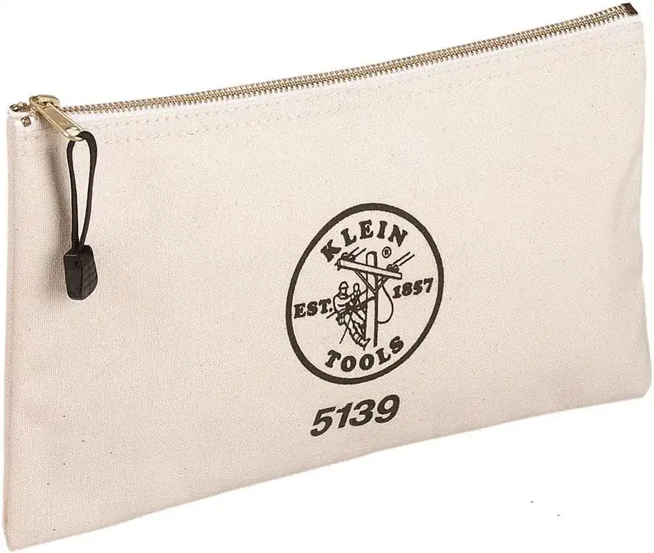 SK0380260-US20260702-105043-0 Klein Tools 5139 Canvas Zipper Bag 12.5 x 7 x 0.7 Inches Heavy Duty Brass Zipper - Image 1