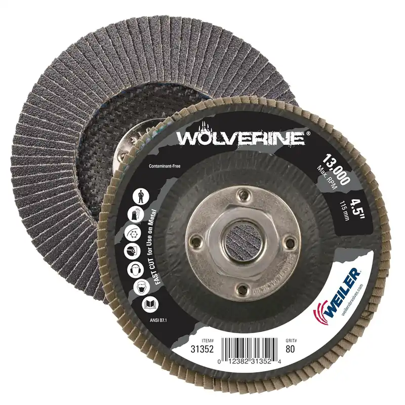 Weiler 31352 Wolverine Flap Disc 80 Grit 4-1/2 Inch 5/8-11 UNC Nut