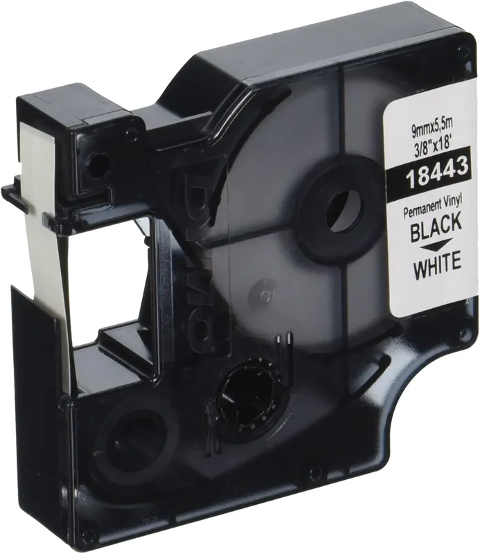Dymo 18443 Rhino Industrial Vinyl Labels 18 Foot Black Text on White Tape