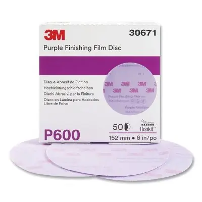 3M 7100122789 Hookit Hook and Loop Purple Finishing Film Disc Aluminum Oxide 6 in dia P600 Grit