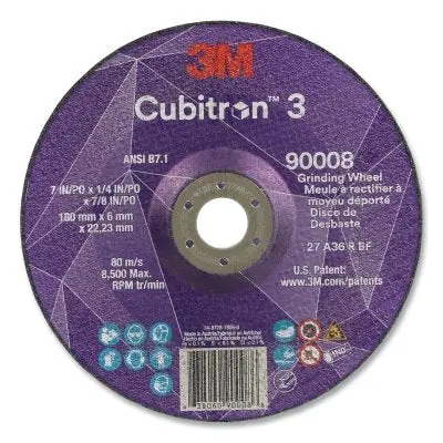 3M 7100313198 Cubitron 3 Depressed Center Grinding Wheel 7 in dia x 1/4 in Thick x 7/8 in Arbor 36+ Grit T27