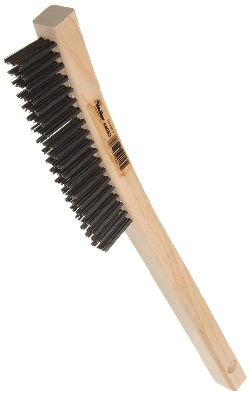 SK0381922-US20260702-105043-0 Weiler 44053 Hand Wire Scratch Brush .012 Carbon Steel Fill Curved Handle 3 x 19 Rows - Image 1