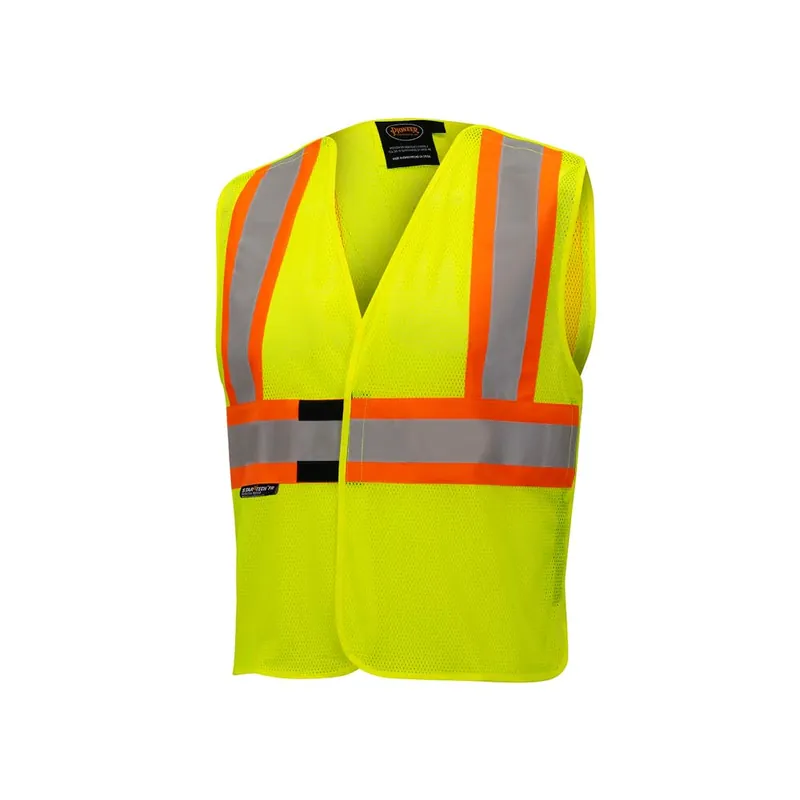 Pioneer V2510860U-L/XL High Vis Flame Resistant Vest 3 Snap Button Front Mesh Reflective Tape Yellow Green