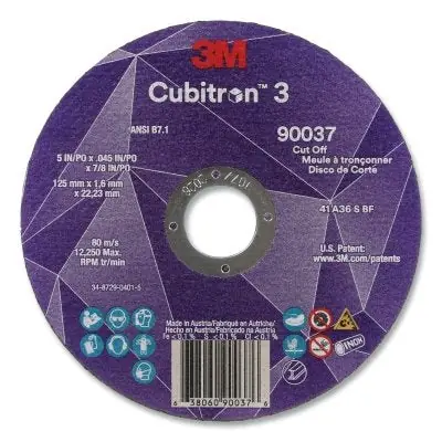 3M 7100304007 Cubitron 3 Cut-Off Wheel 5 in dia x 0.045 in Thick x 7/8 in Arbor 36+ Grit T1