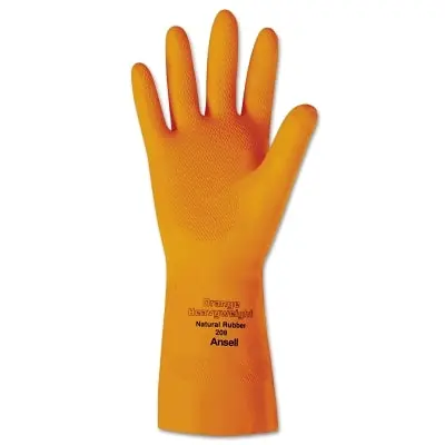 Ansell 102998 Heavyweight Latex Gloves Diamond Grip Size 8 Flocked Lining Orange