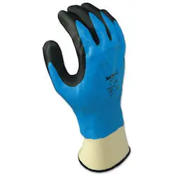 SHOWA 377L-08 Foam Grip Nitrile-Coated Gloves, Large, Black/Blue